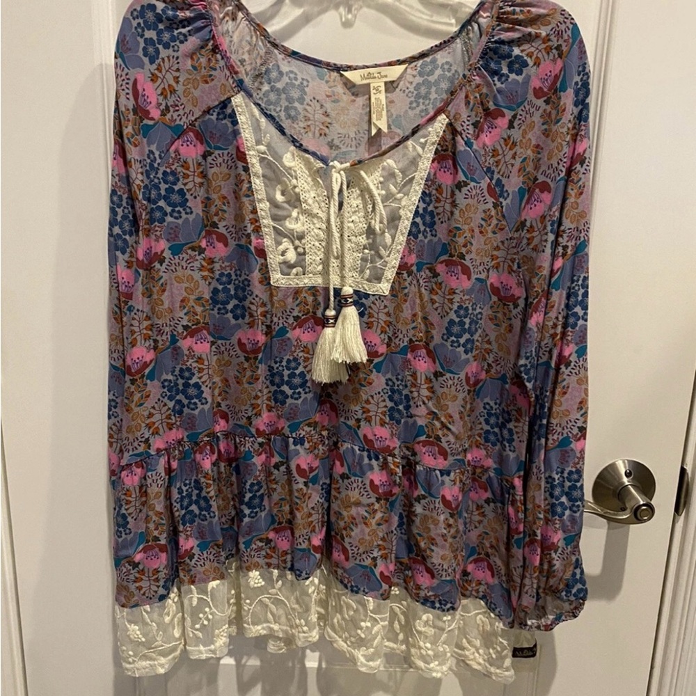 Matilda Jane Multicolor Floral Blouse with Tassels Medium